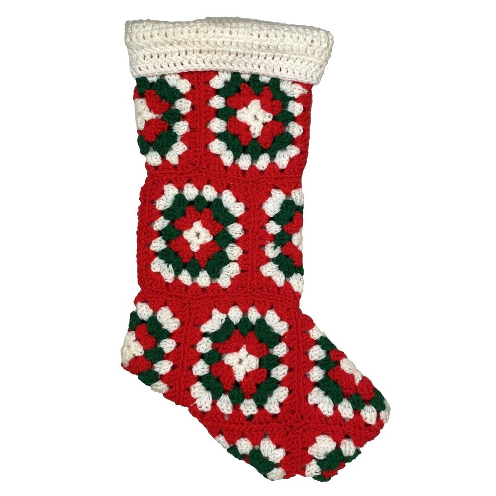 Granny Square Christmas Stocking Holiday Decor GrannyCore CottageCore Handmade